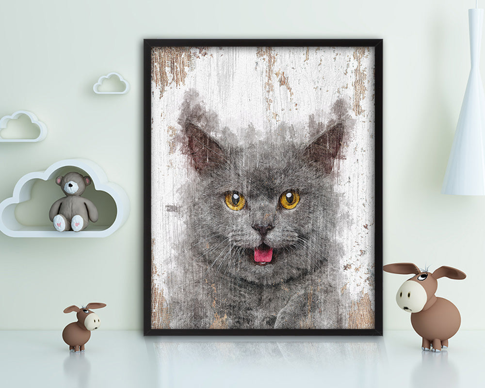 Chartreux Cat Kitten Portrait Framed Print Pet Home Decor Custom Watercolor Wall Art Gifts