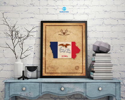 Iowa State Vintage Map Wood Framed Paper Print  Wall Art Decor Gifts