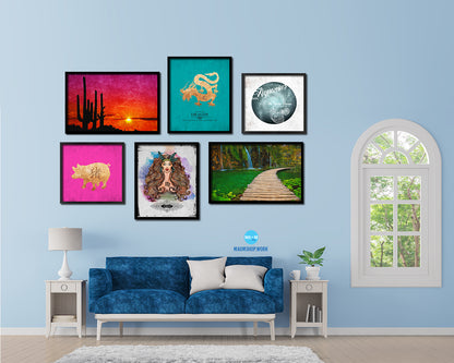 Dragon Chinese Zodiac Character Black Framed Art Paper Print Wall Art Decor Gifts, Aqua