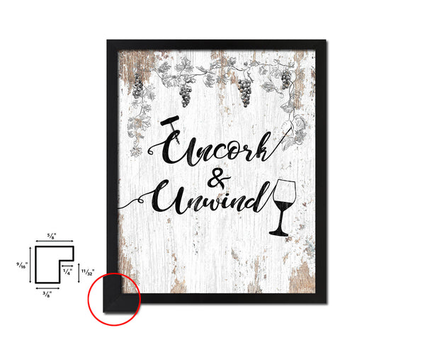 Uncork & Unwind Words Wood Framed Print Wall Decor Art Gifts