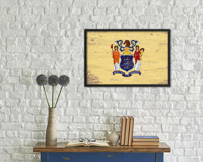New Jersey State Shabby Chic Flag Wood Framed Paper Print  Wall Art Decor Gifts