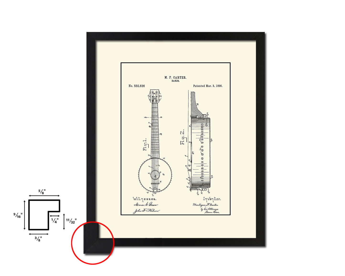 Banjo Music Vintage Patent Artwork Black Frame Print Wall Art Decor Gifts