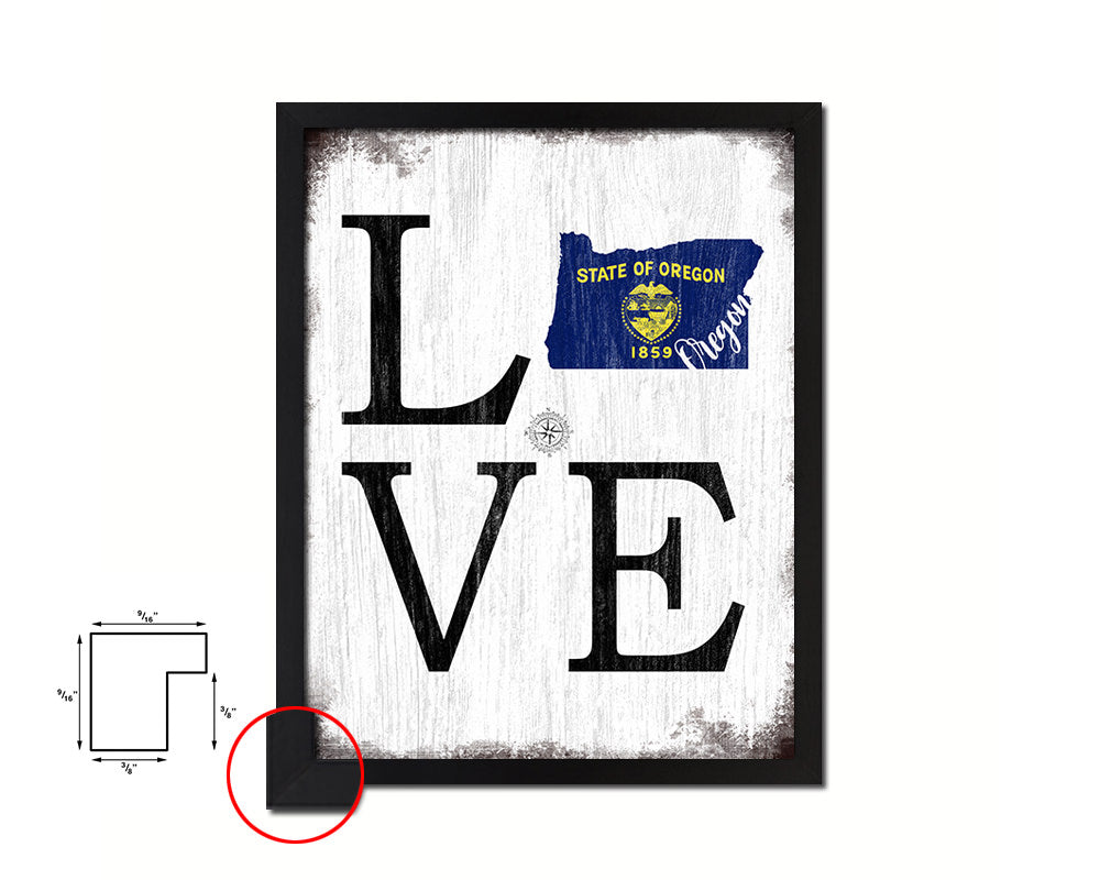 Oregon Shabby Chic Love Sign Wood Framed Paper Print Decor Wall Art Gifts