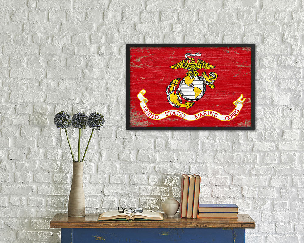 US Marine Corps Shabby Chic Military Flag Framed Print Decor Wall Art Gifts