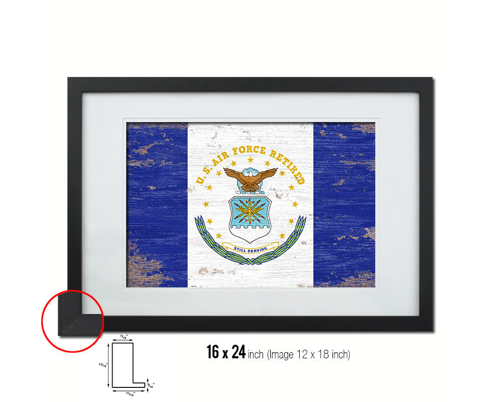 US Air Force Retired Shabby Chic Military Flag Framed Print Decor Wall Art Gifts