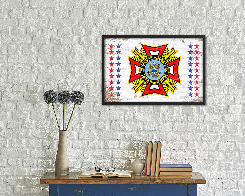 VFW Veterans of Foreign Wars Shabby Chic Military Flag Framed Print Decor Wall Art Gifts