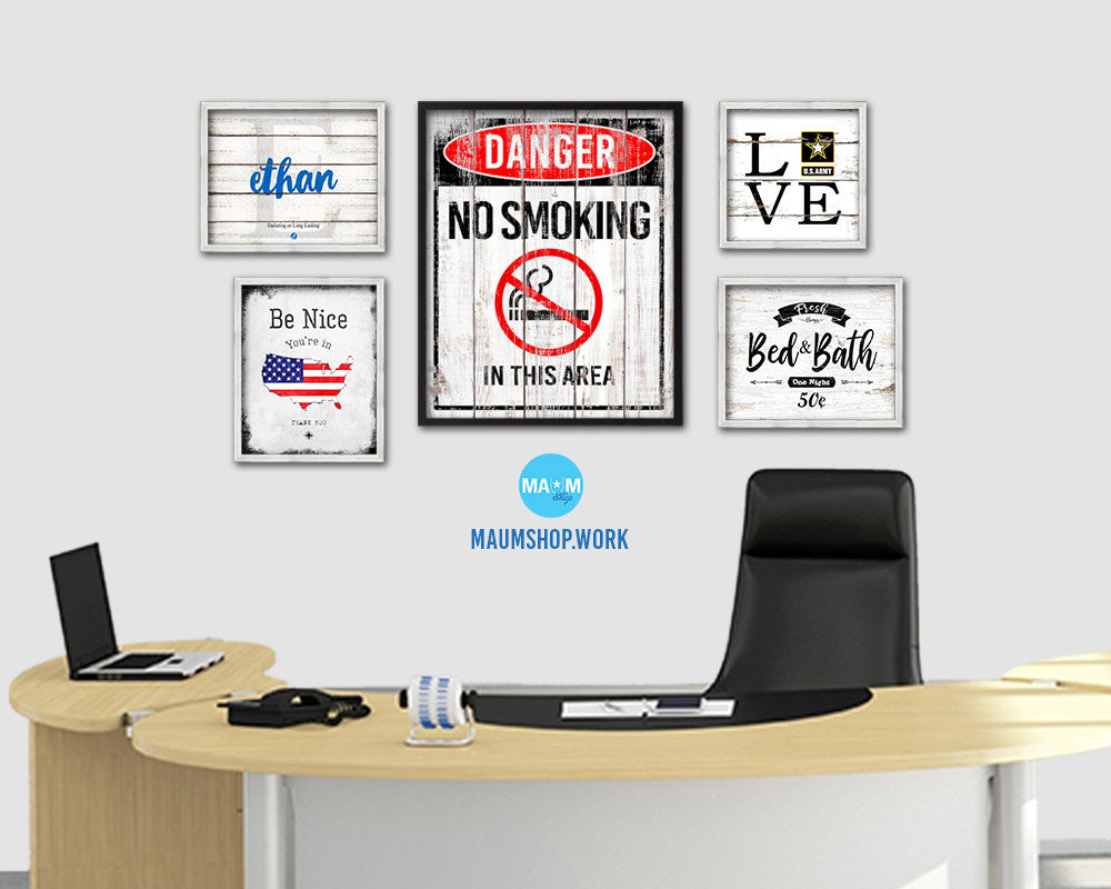 No smoking in this area Notice Danger Sign Framed Print Home Decor Wall Art Gifts