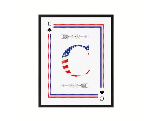 Letter C Custom Monogram Card Decks Clover American Flag Framed Print Wall Art Decor Gifts