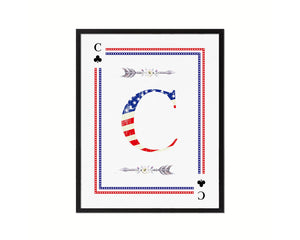Letter C Custom Monogram Card Decks Clover American Flag Framed Print Wall Art Decor Gifts