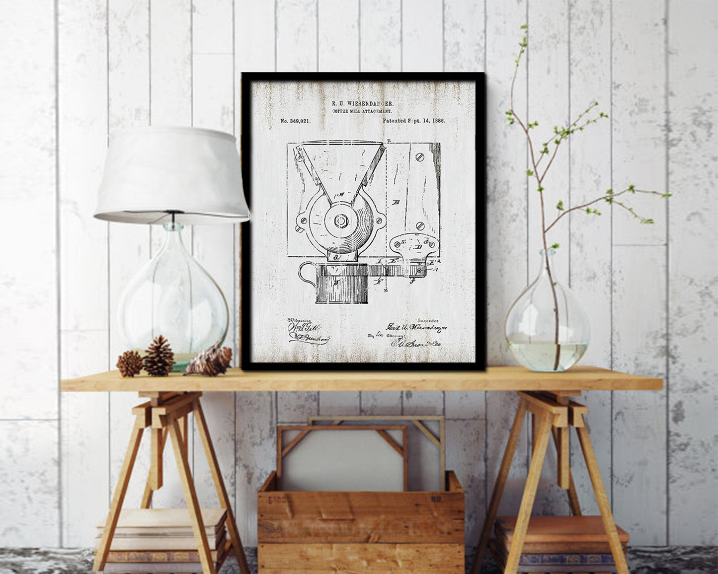 Mill Coffee Vintage Patent Artwork Black Frame Print Wall Art Decor Gifts