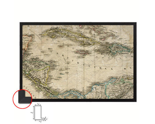 Caribbean Cuba Jamaica Styler 1875 Historical Map Framed Print Art Wall Decor Gifts