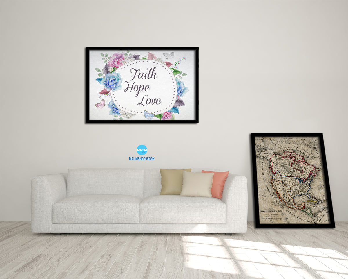 Faith Hope Love Bible Verse Scripture Framed Art