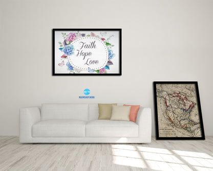 Faith Hope Love Bible Verse Scripture Framed Art