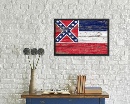 Mississippi State Rustic Flag Wood Framed Paper Prints Wall Art Decor Gifts