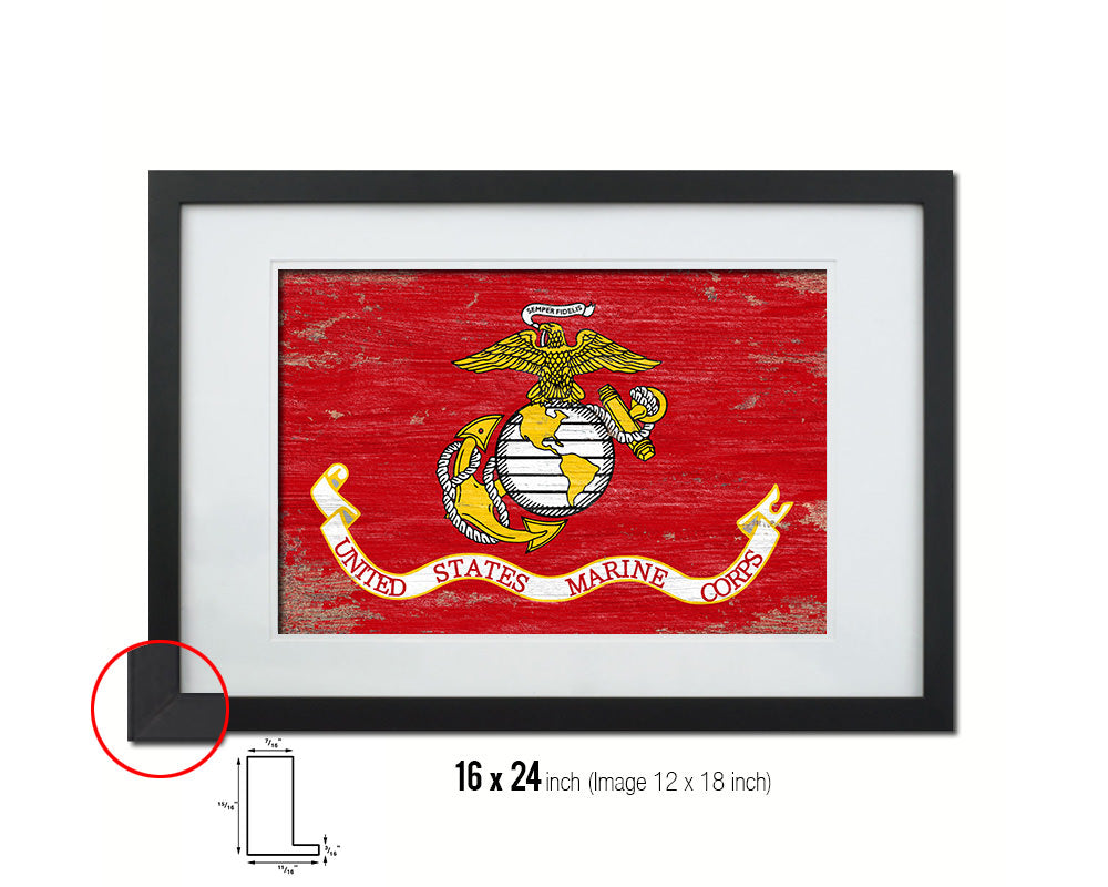 US Marine Corps Shabby Chic Military Flag Framed Print Decor Wall Art Gifts
