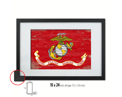 US Marine Corps Shabby Chic Military Flag Framed Print Decor Wall Art Gifts