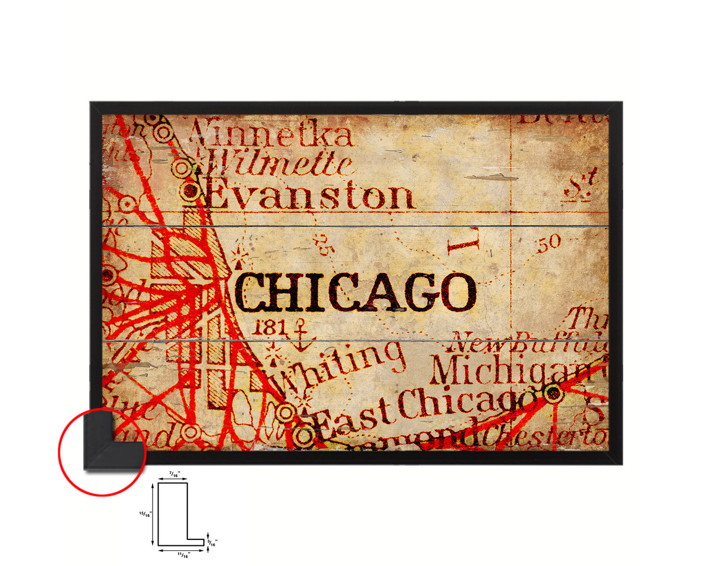 Chicago Illinois Antique Map Framed Print Art Wall Decor Gifts