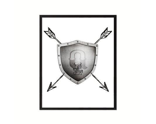 Letter Q Medieval Castle Knight Shield Sword Monogram Framed Print Wall Art Decor Gifts