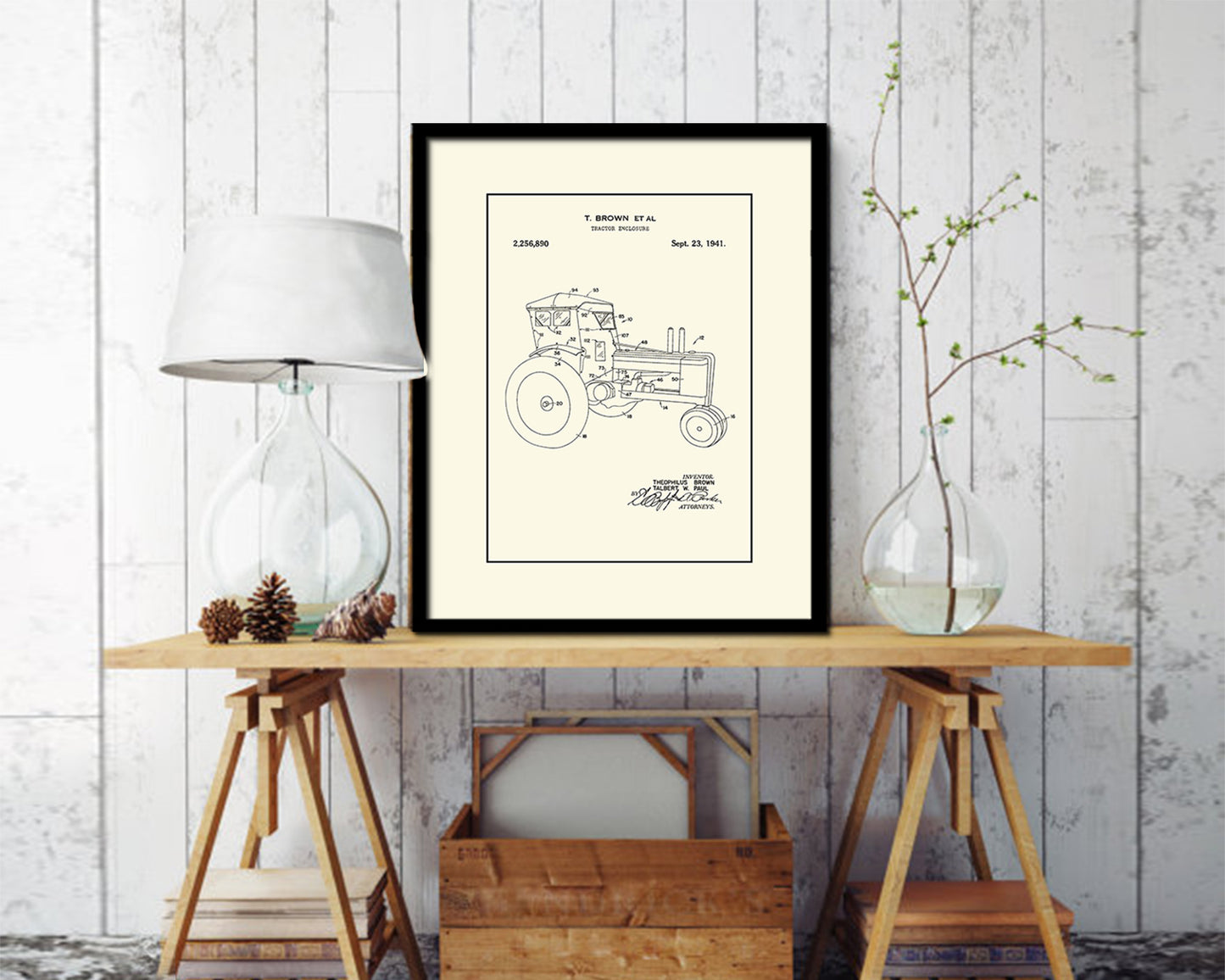 Tractor Enclosure Home Vintage Patent Artwork Black Frame Print Wall Art Decor Gifts