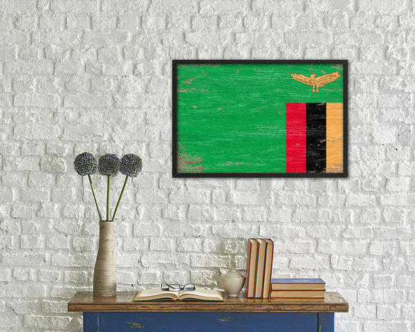 Zambia Shabby Chic Country Flag Wood Framed Print Wall Art Decor Gifts