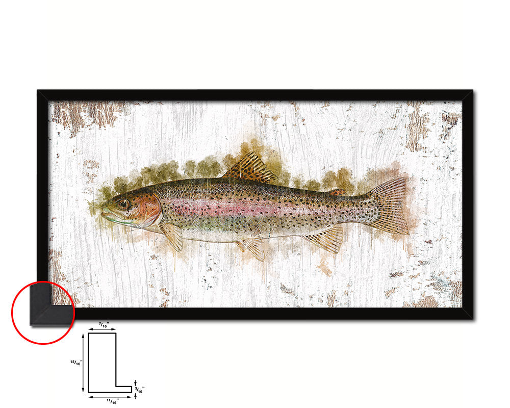 Rainbow Trout Fish Art Wood Frame Shabby Chic Restaurant Sushi Wall Decor Gifts, 10" x 20"