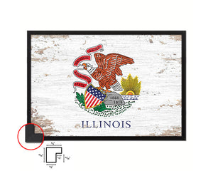 Illinois State Shabby Chic Flag Wood Framed Paper Print  Wall Art Decor Gifts