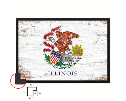 Illinois State Shabby Chic Flag Wood Framed Paper Print  Wall Art Decor Gifts