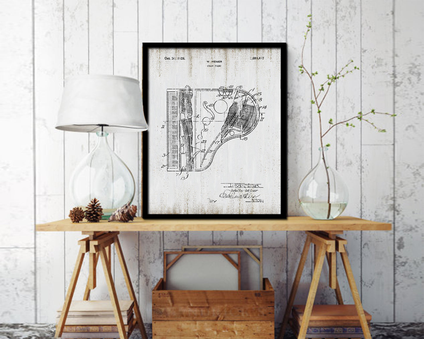 Grand Piano Music Vintage Patent Artwork Black Frame Print Gifts
