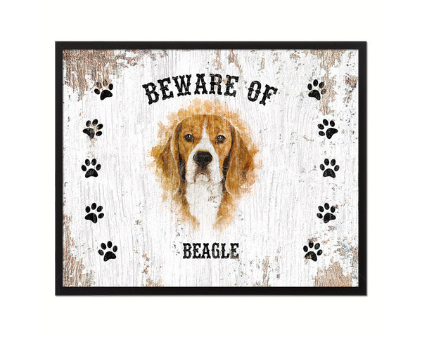 Beware of Beagle Sign Wood Framed Print Wall Art Decor Gifts