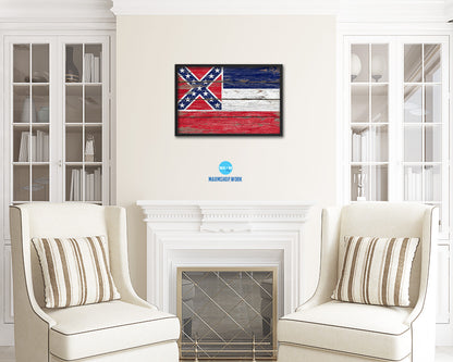 Mississippi State Rustic Flag Wood Framed Paper Prints Wall Art Decor Gifts