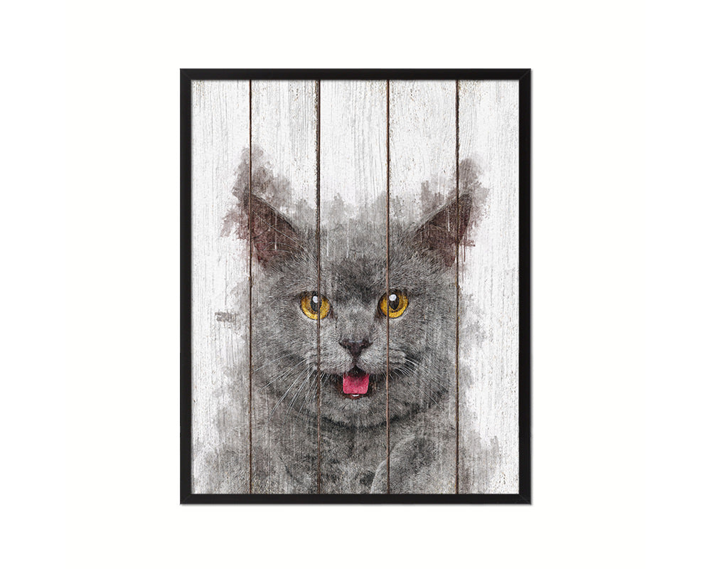 Chartreux Cat Kitten Portrait Framed Print Pet Home Decor Custom Watercolor Wall Art Gifts