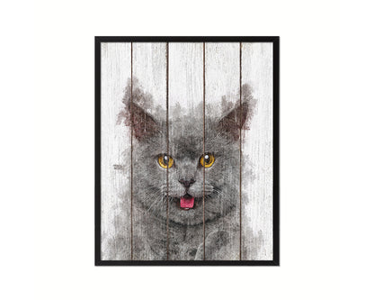 Chartreux Cat Kitten Portrait Framed Print Pet Home Decor Custom Watercolor Wall Art Gifts