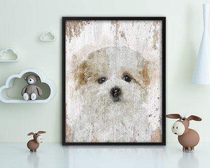 Maltese Dog Puppy Portrait Framed Print Pet Watercolor Wall Decor Art Gifts