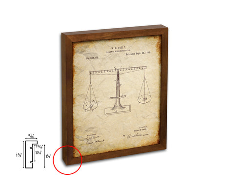 Balance Weighing Scale Tools Vintage Patent Artwork Walnut Frame Gifts