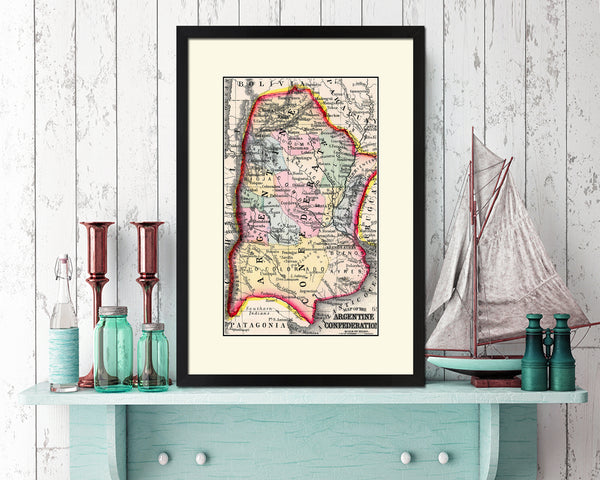 Argentina Old Map Wood Framed Print Art Wall Decor Gifts