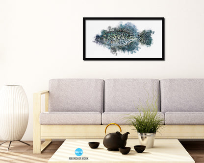 Black Crappie Fish Art Wood Frame Modern Restaurant Sushi Wall Decor Gifts, 10" x 20"