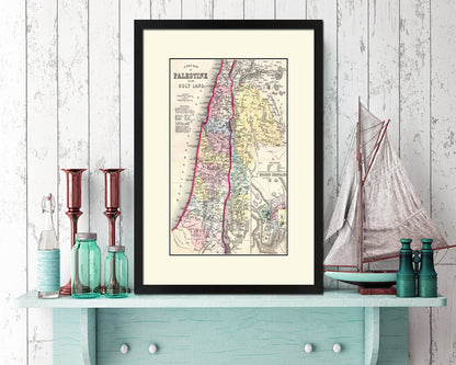 Palestine Israel Jerusalem Old Map Wood Framed Print Art Wall Decor Gifts