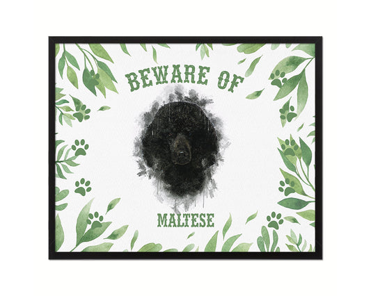 Beware of Maltese Sign Wood Framed Print Wall Art Decor Gifts