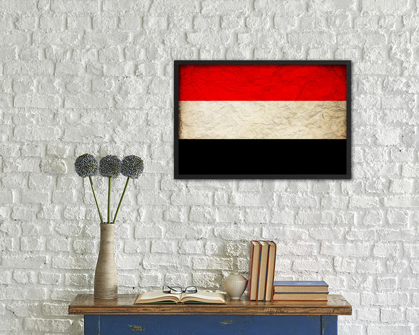 Yemen Country Vintage Flag Wood Framed Print Wall Art Decor Gifts
