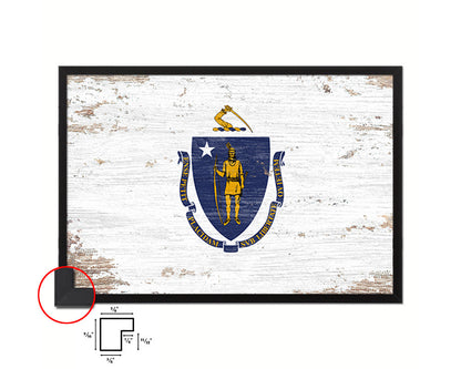 Massachusetts State Shabby Chic Flag Wood Framed Paper Print  Wall Art Decor Gifts