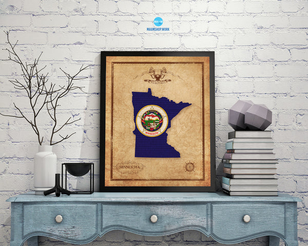 Minnesota State Vintage Map Wood Framed Paper Print  Wall Art Decor Gifts