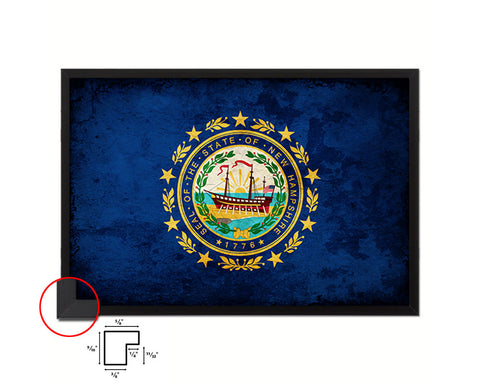 New Hampshire State Vintage Flag Wood Framed Paper Print Wall Art Decor Gifts