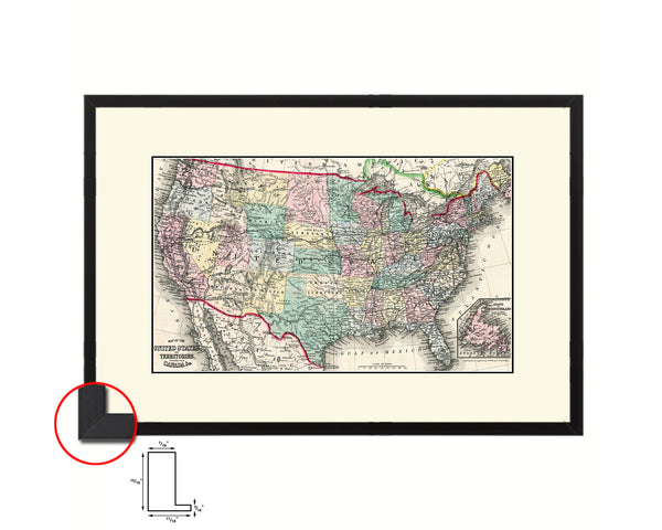 United States Mitchell 1870 Old Map Framed Print Art Wall Decor Gifts