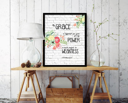 My Grace is sufficient for your for my Power Quote Framed Print Home Decor Wall Art Gifts