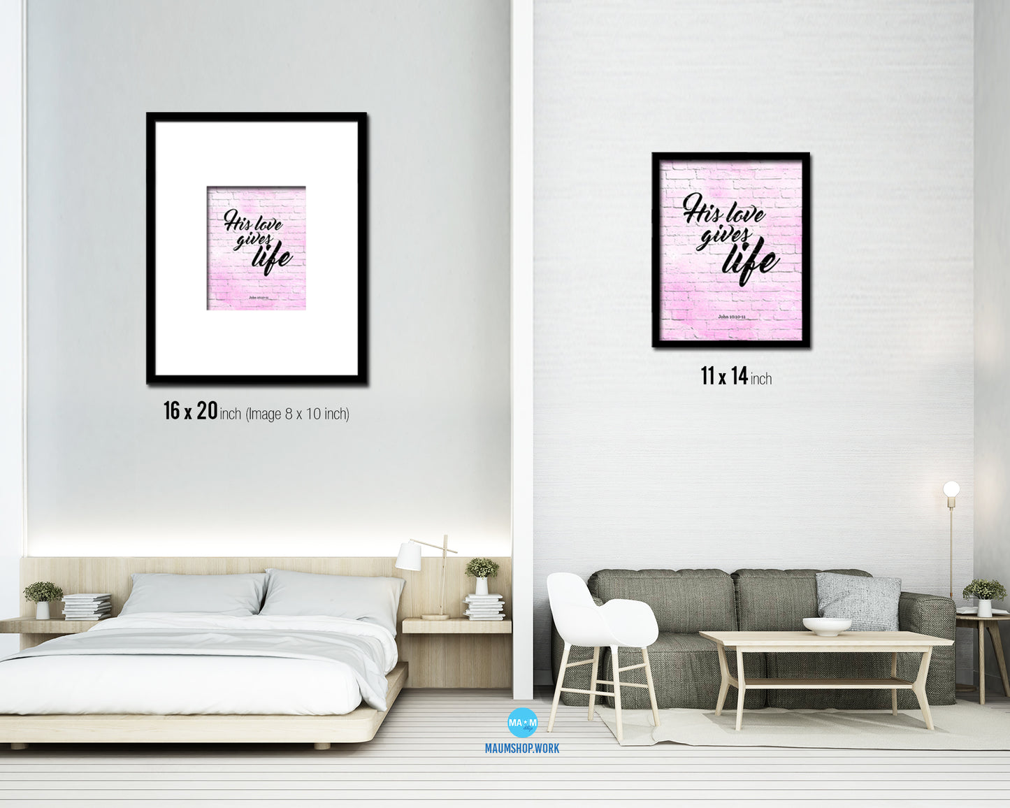 His love gives life, John 10:10-11 Quote Wood Framed Print Home Decor Wall Art Gifts