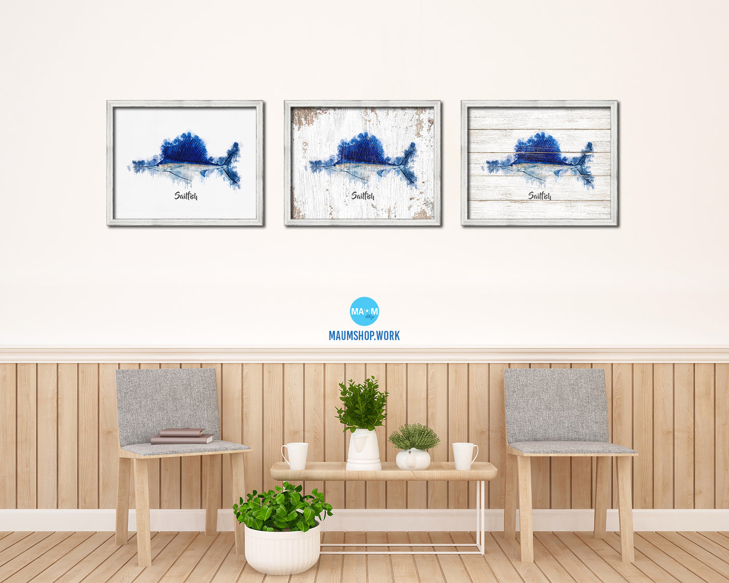 Sailfish Fish Framed Prints Modern Restaurant Sushi Bar Watercolor Wall Art Decor
