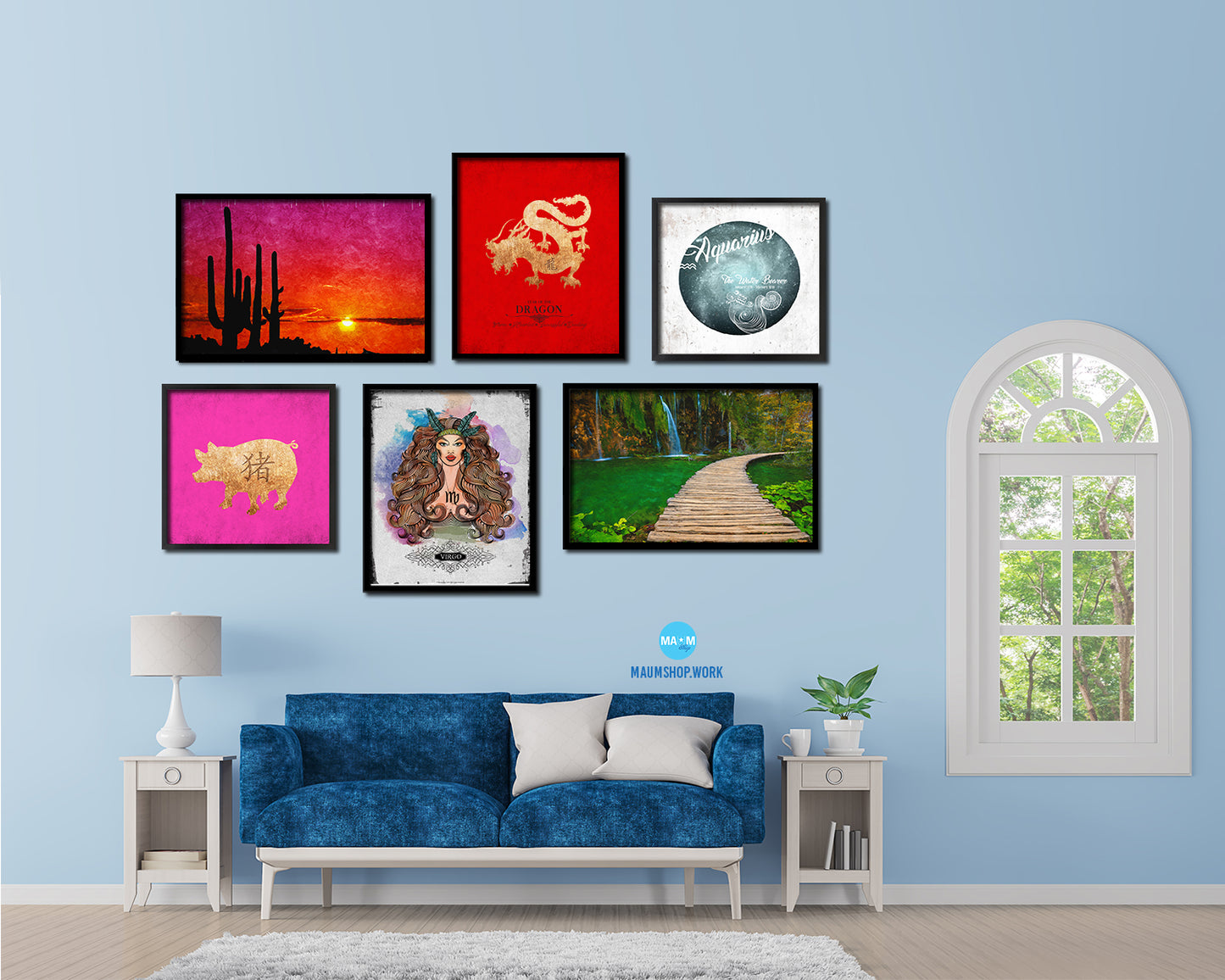 Dragon Chinese Zodiac Character Black Framed Art Paper Print Wall Art Decor Gifts, Red