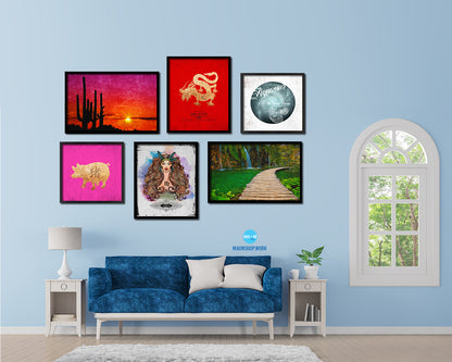 Dragon Chinese Zodiac Character Black Framed Art Paper Print Wall Art Decor Gifts, Red