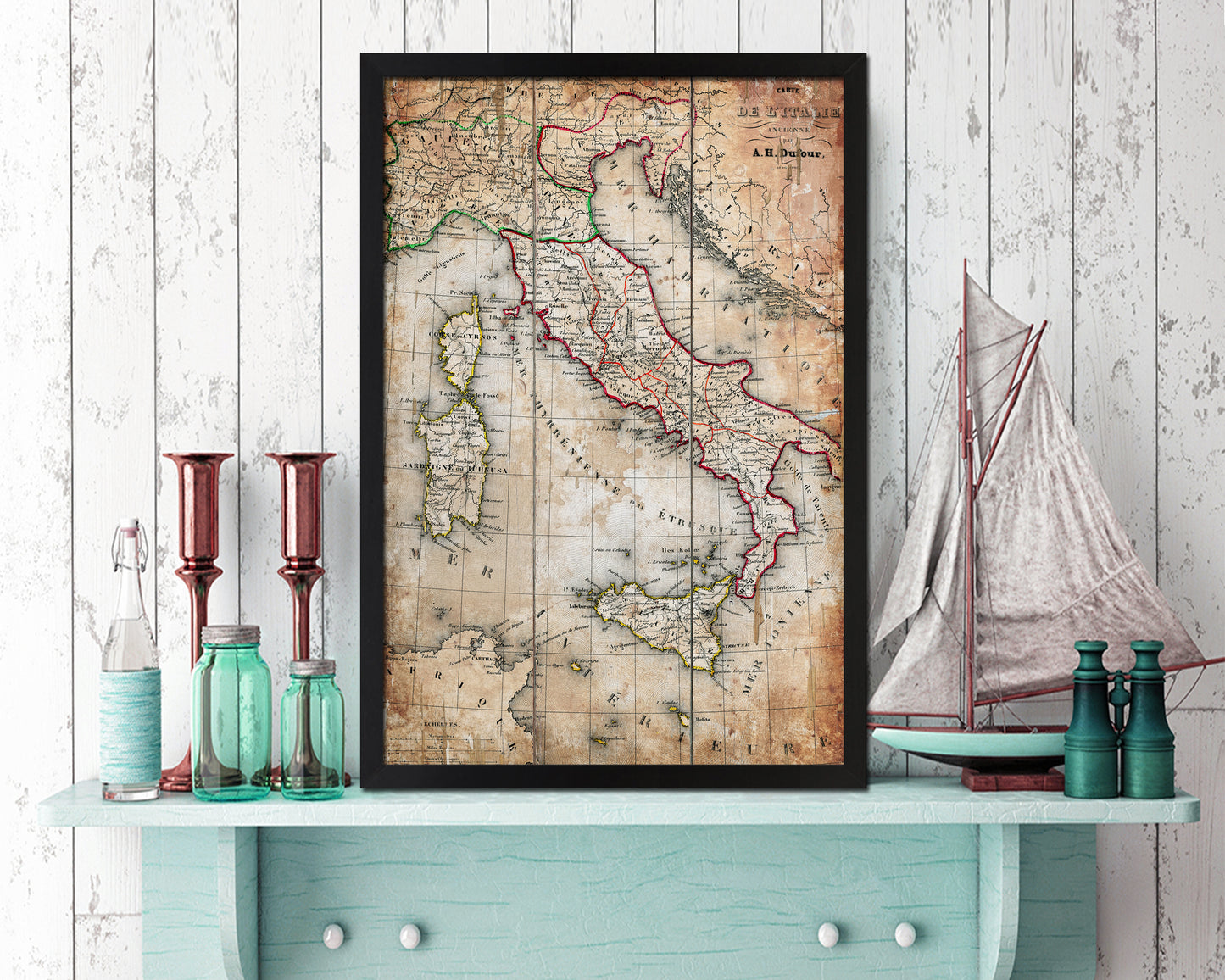 Italy Antique Map Wood Framed Print Art Wall Decor Gifts