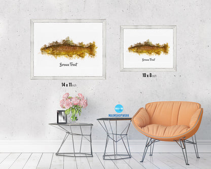 Brown Trout Fish Framed Prints Modern Restaurant Sushi Bar Watercolor Wall Art Decor